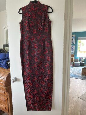 Lotus Village dress, high neck, slit side